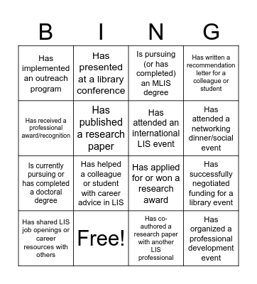 LIS Career Bingo Card