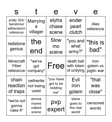 Minecraft Bingo Card