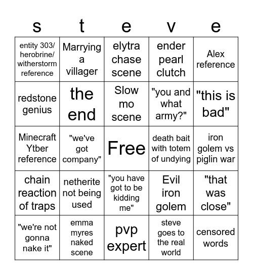 Minecraft Bingo Card