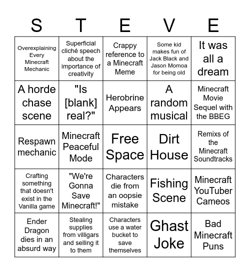 A Minecraft Movie Bingo Card Bingo Card