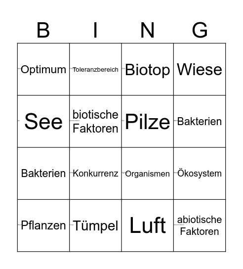 Ökologie Bingo Card