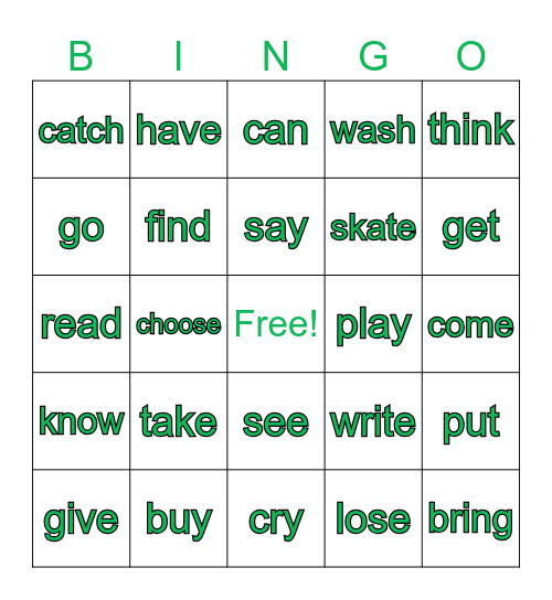 Irregular verbs kids box4 Bingo Card