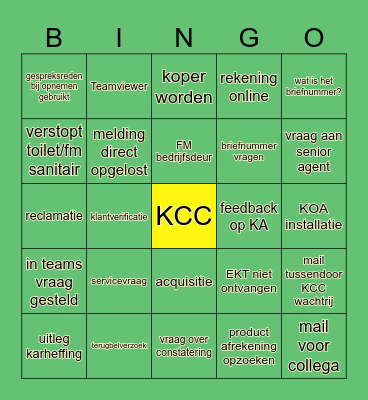 Klant Contact Week Bingo Card