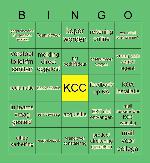 Klant Contact Week Bingo Card