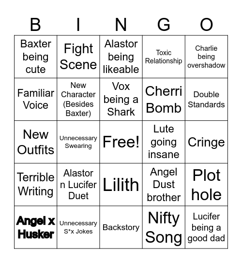Hazbin Hotel S2 Bingo Card