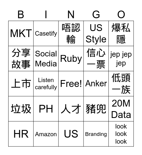 Meeting Bingo Card