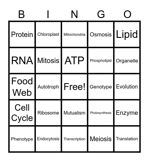 Biology EOC Review BINGO Card
