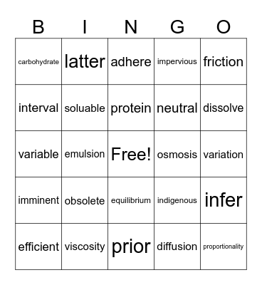 Science ACT Bingo Card