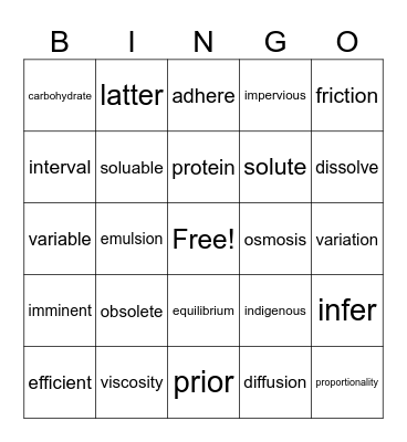 Science ACT Bingo Card