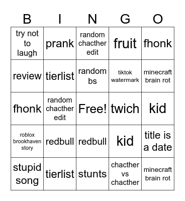my youtube shorts bingo Card