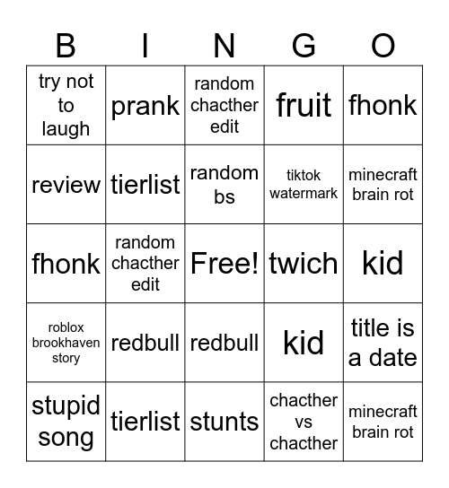 my youtube shorts bingo Card
