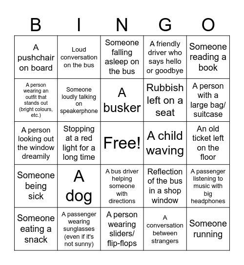 Bus Bingo Card