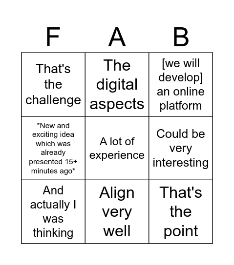 Fabrizio in a meeting bingo Card