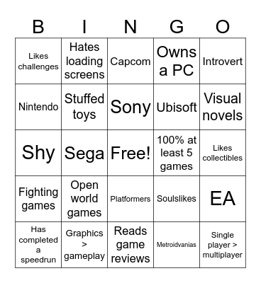 Gamer Bingo Card