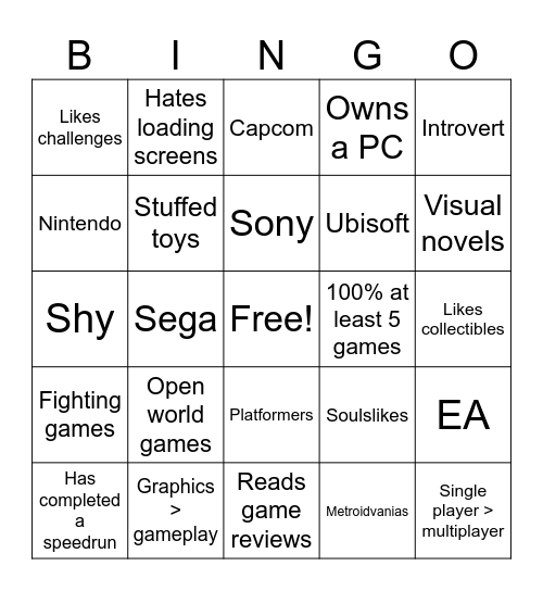 Gamer Bingo Card