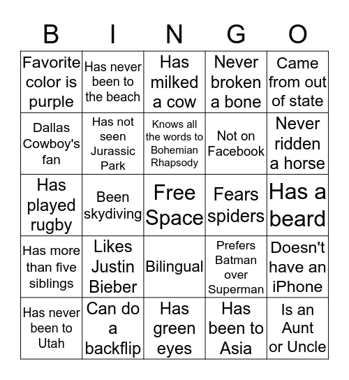 Find Someone Who... Bingo Card