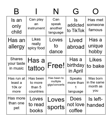 Find someone who! Bingo Card