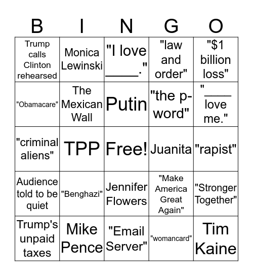 Debate # 2 Bingo Card