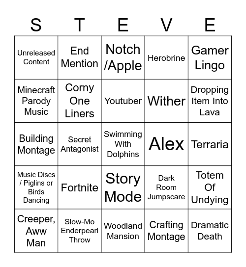 STEVE Bingo Card