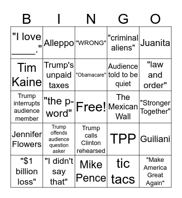 Debate # 2 Bingo Card