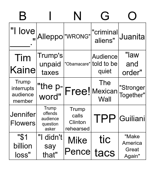 Debate # 2 Bingo Card