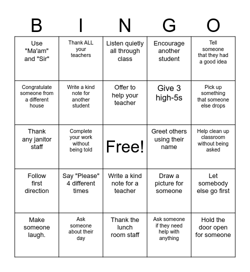 Kindess Bingo Card