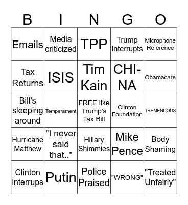Debate Bingo Card