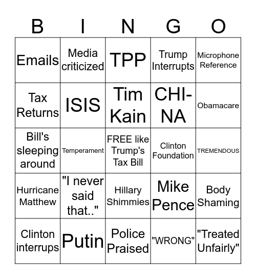 Debate Bingo Card