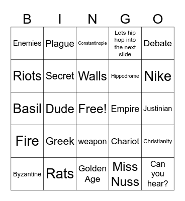 The End of an Empire Bingo Card