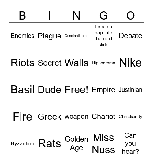 The End of an Empire Bingo Card