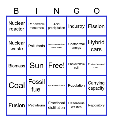 Energy Sources Bingo Card