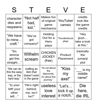 Minecraft Movie Bingo Card