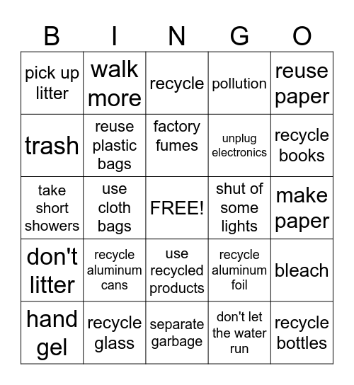 recycling bingo Card