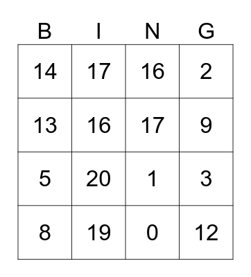 Number Before Bingo Card
