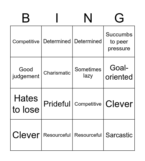 Slytherin Bingo Card