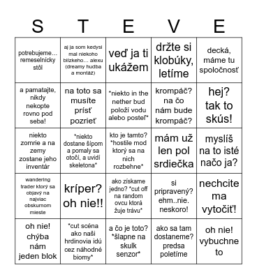 Minecraft vo filme bingo Card