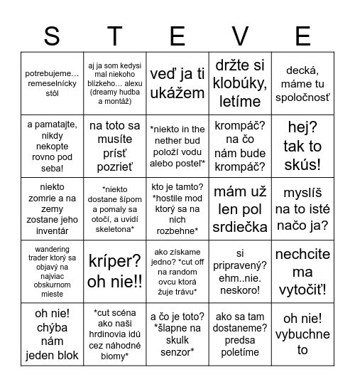 Minecraft vo filme bingo Card