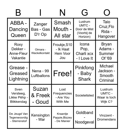 Muziekbingo 75e Bingo Card