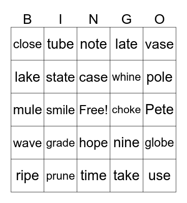 v-e Bingo Card