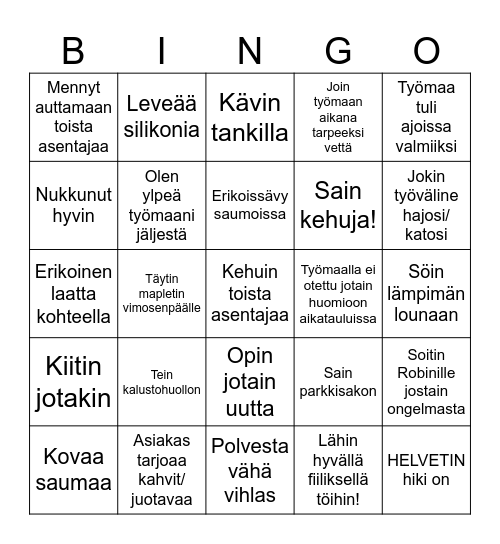 Asentaja Bingo Card