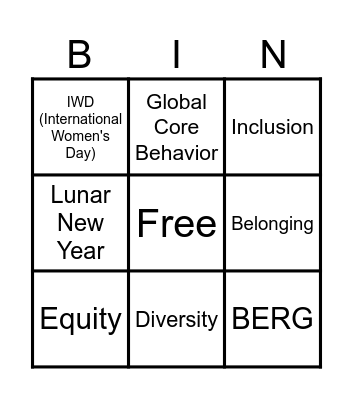 I&D Bingo Game Bingo Card