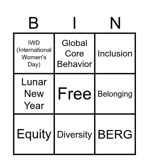 I&D Bingo Game Bingo Card