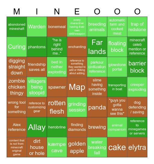 Min minecraft movie brættos Bingo Card