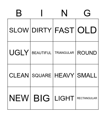 ADJECTIVE BINGO Card