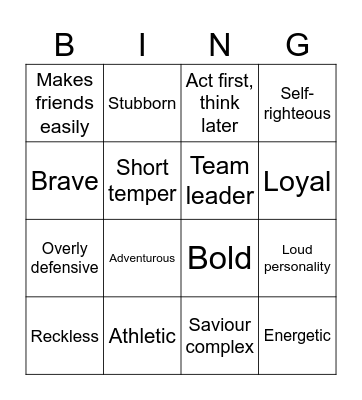 Gryffindor Bingo Card