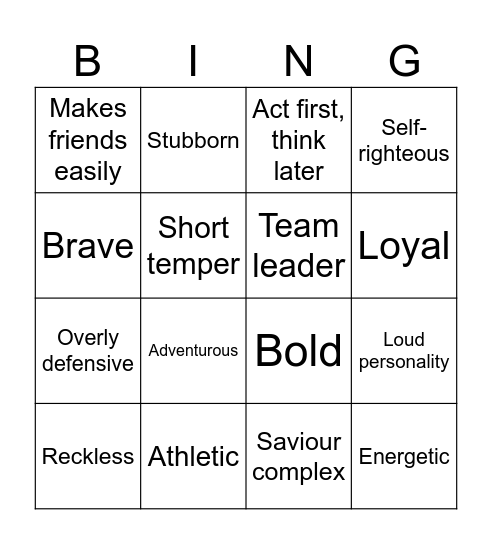 Gryffindor Bingo Card