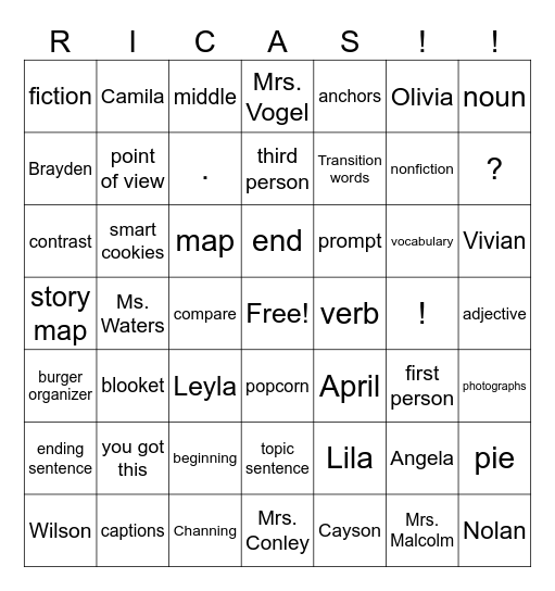 RICAS Bingo Card