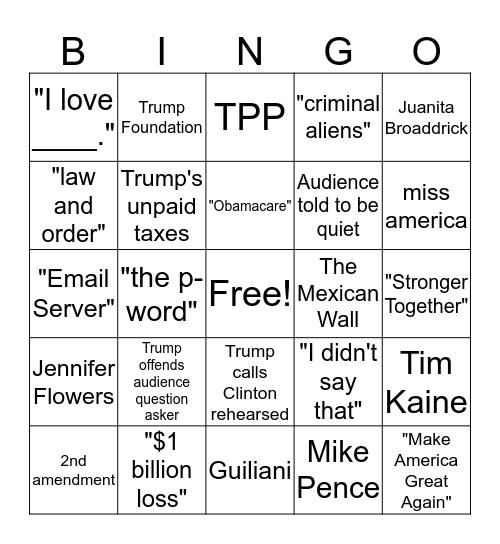 Debate # 2 Bingo Card