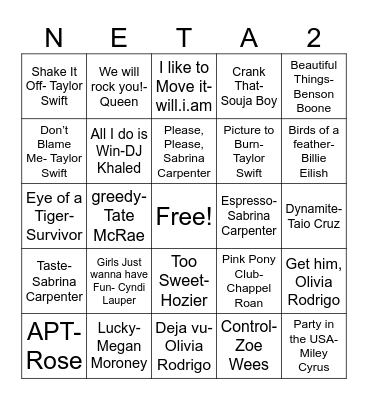 NETA Spring 2025 Bingo Card