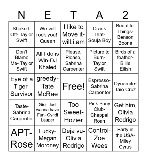 NETA Spring 2025 Bingo Card